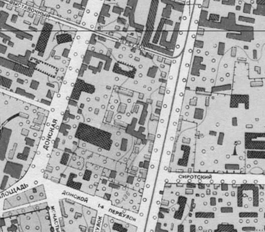 Фрагмент Генерального плана Москвы 1952 г. Территория колонии в центре, к северу от больничного парка. Источник: retromap.ru